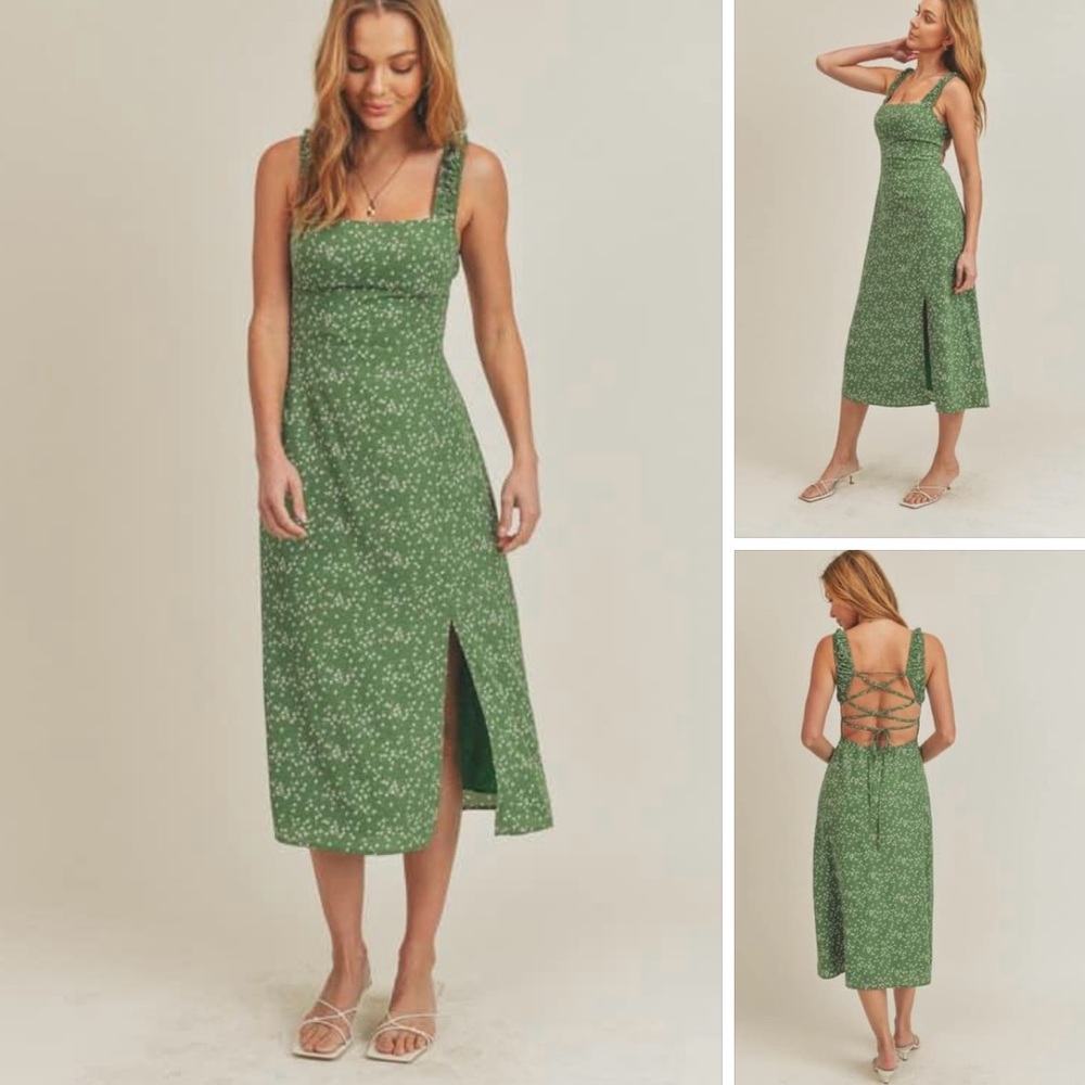 Lush Green Floral Midi Dress